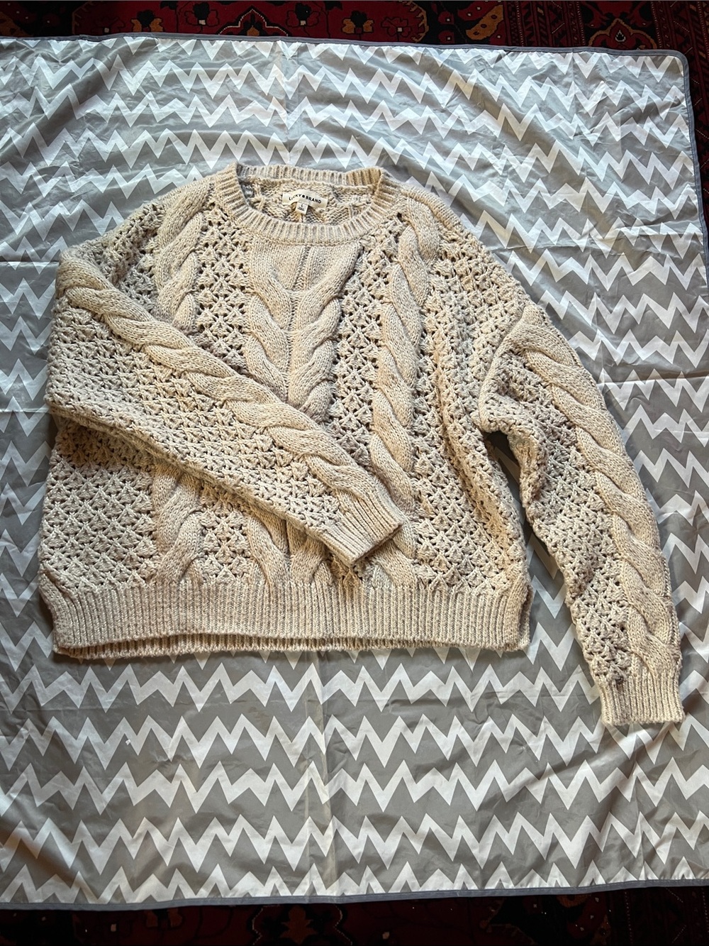 Lucky Brand Cream Cable Knit Crewneck Sweater